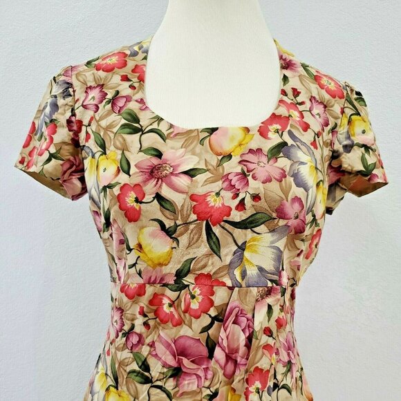 ADRIANNA PAPELL Womens Dress 6 Floral Short Sleeve Silk - Picture 2 of 11